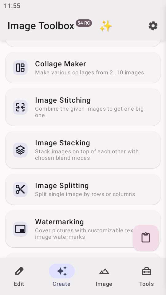 Image Toolbox app - create menu