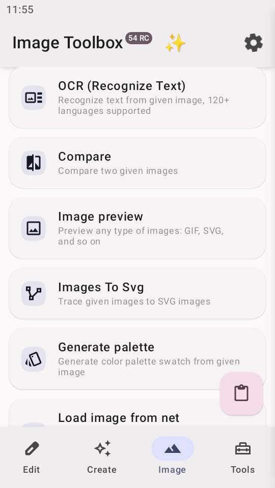 Image Toolbox app - image menu